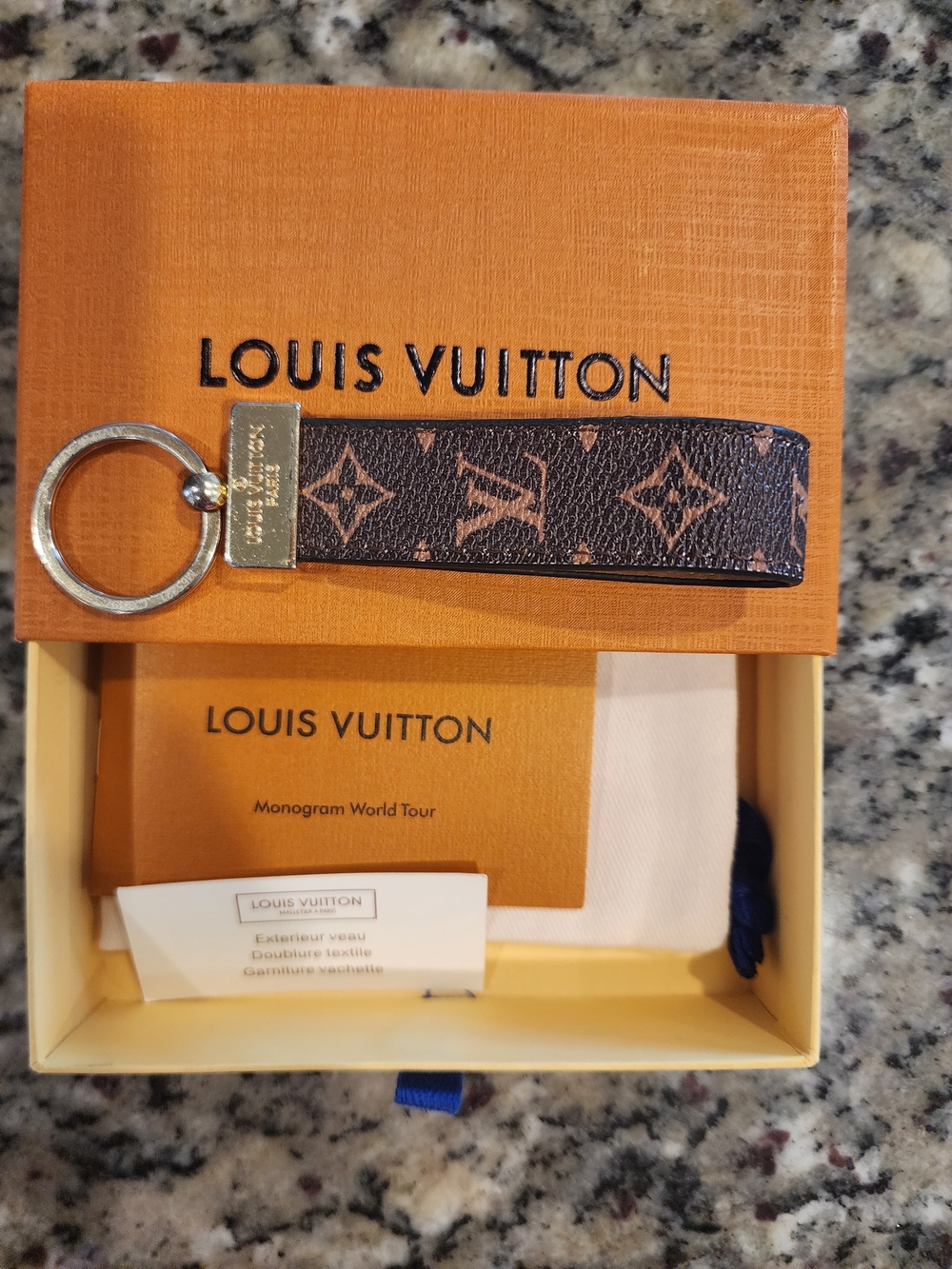 Luxury Inspired Brown Monogram Canvas Keyring with Gold Hardware